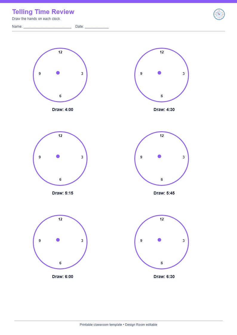 Telling Time Review — free printable template preview