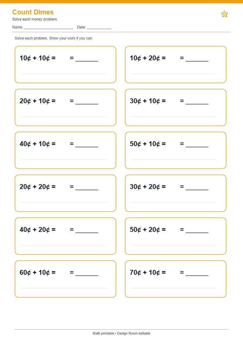 Count Dimes — free printable template preview