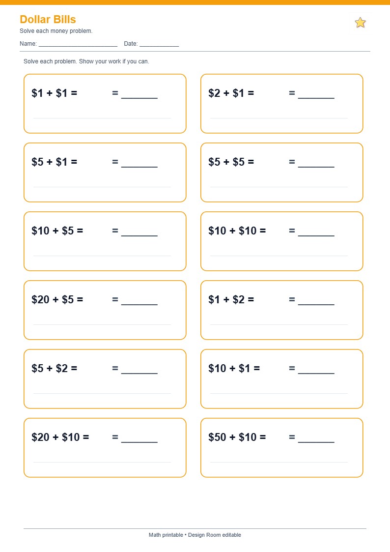 Dollar Bills — free printable template preview