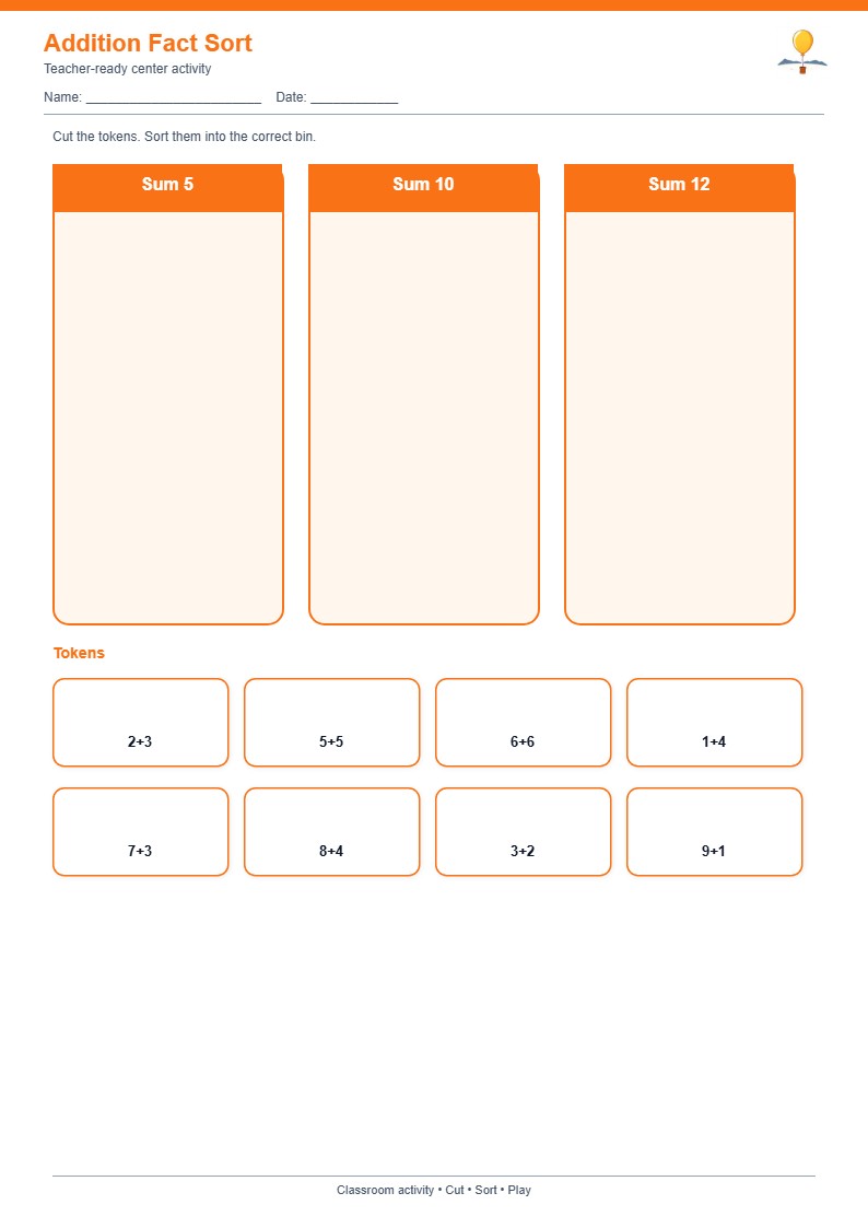 Addition Fact Sort