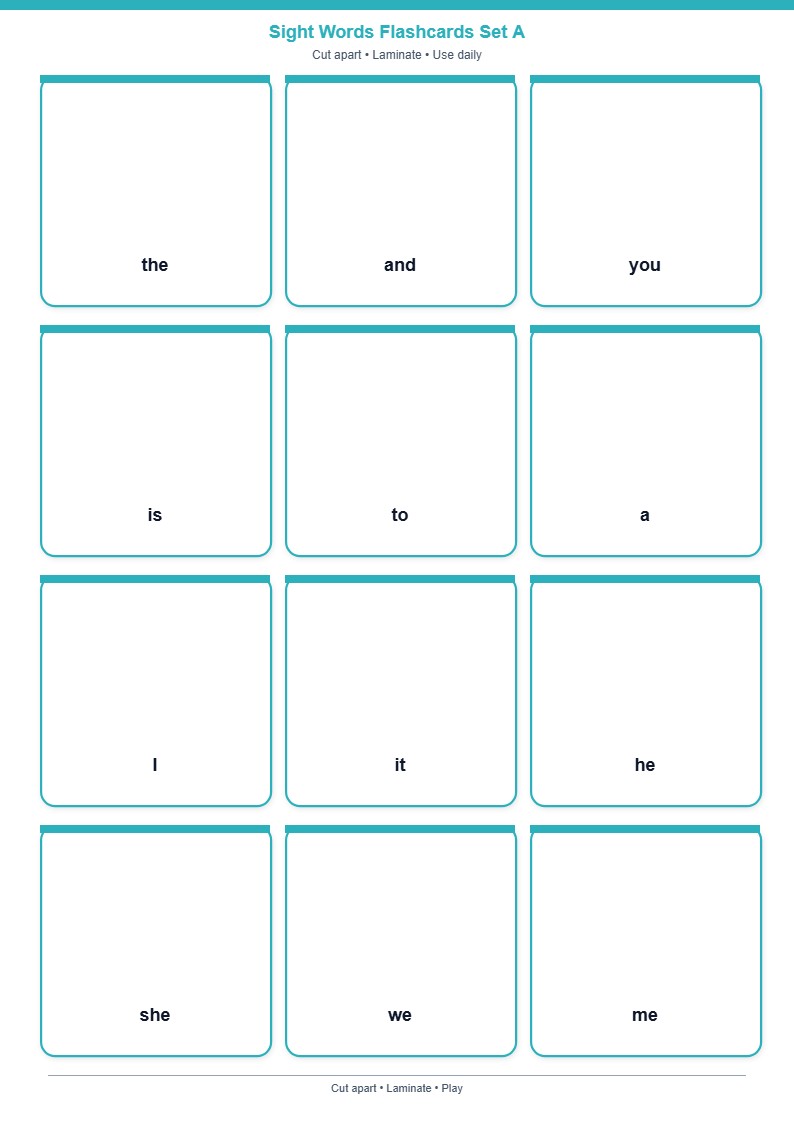Sight Words Flashcards Set A