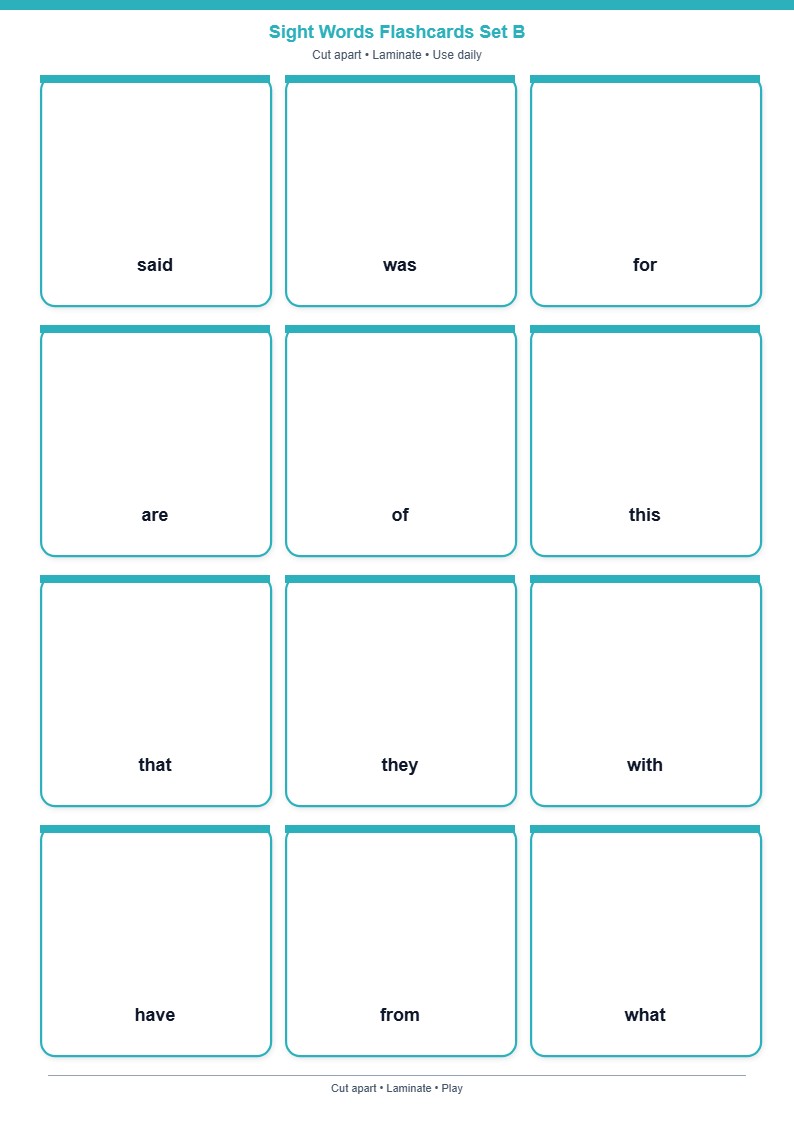 Sight Words Flashcards Set B