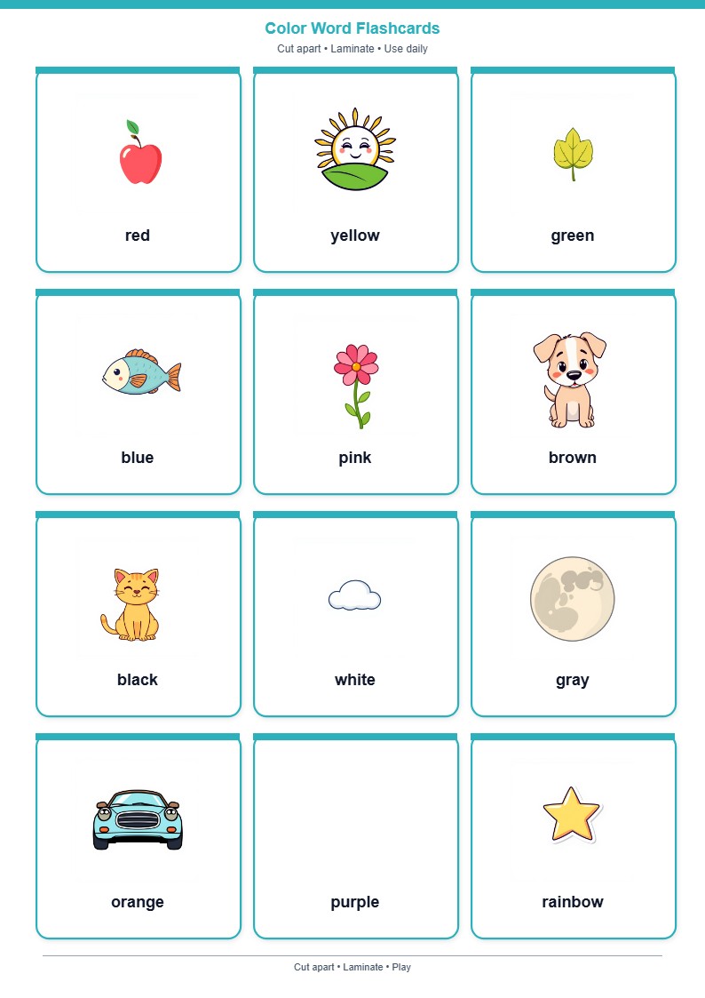 Color Word Flashcards — free printable template preview