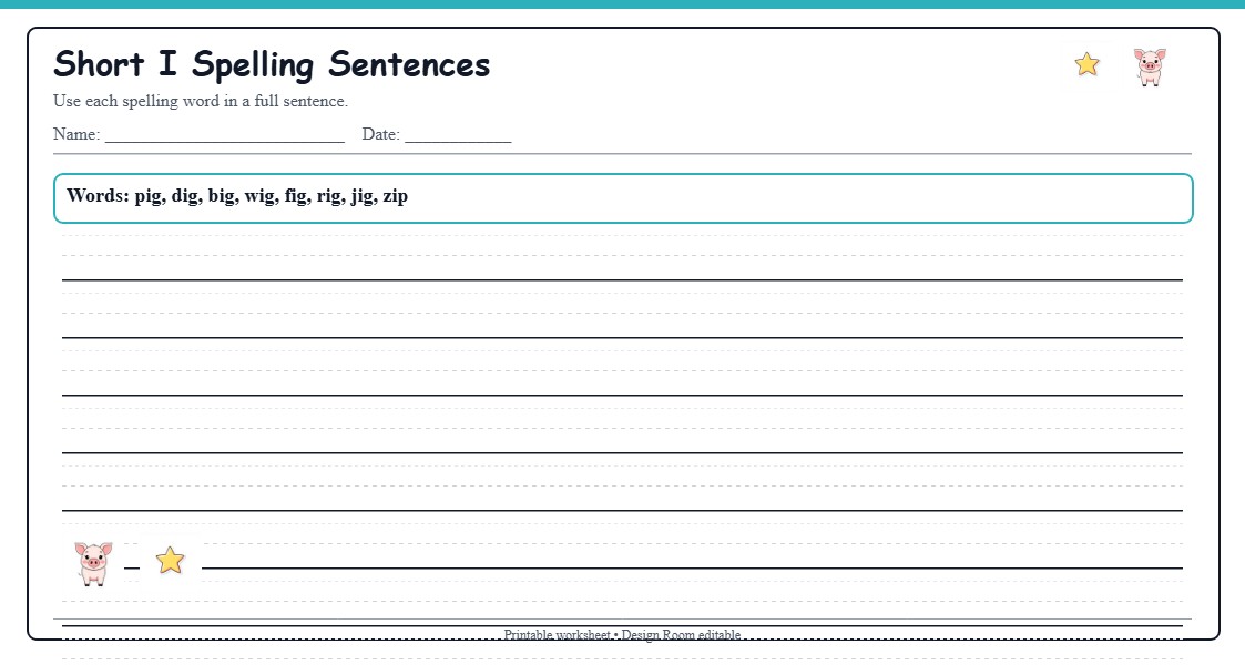Short I Spelling Sentences