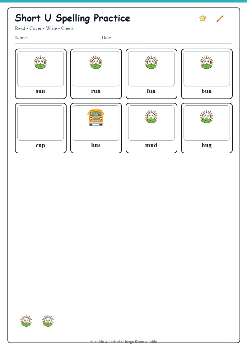 Short U Spelling Grid
