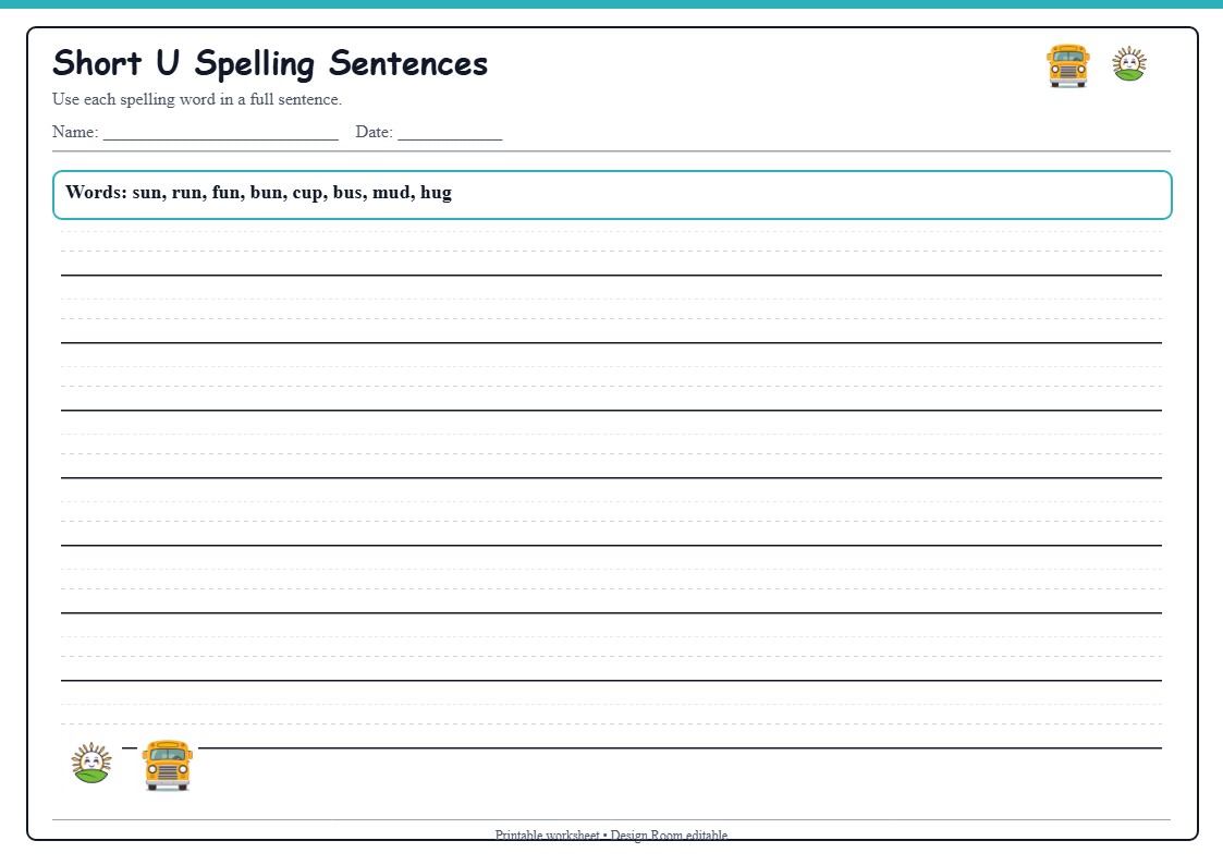 Short U Spelling Sentences