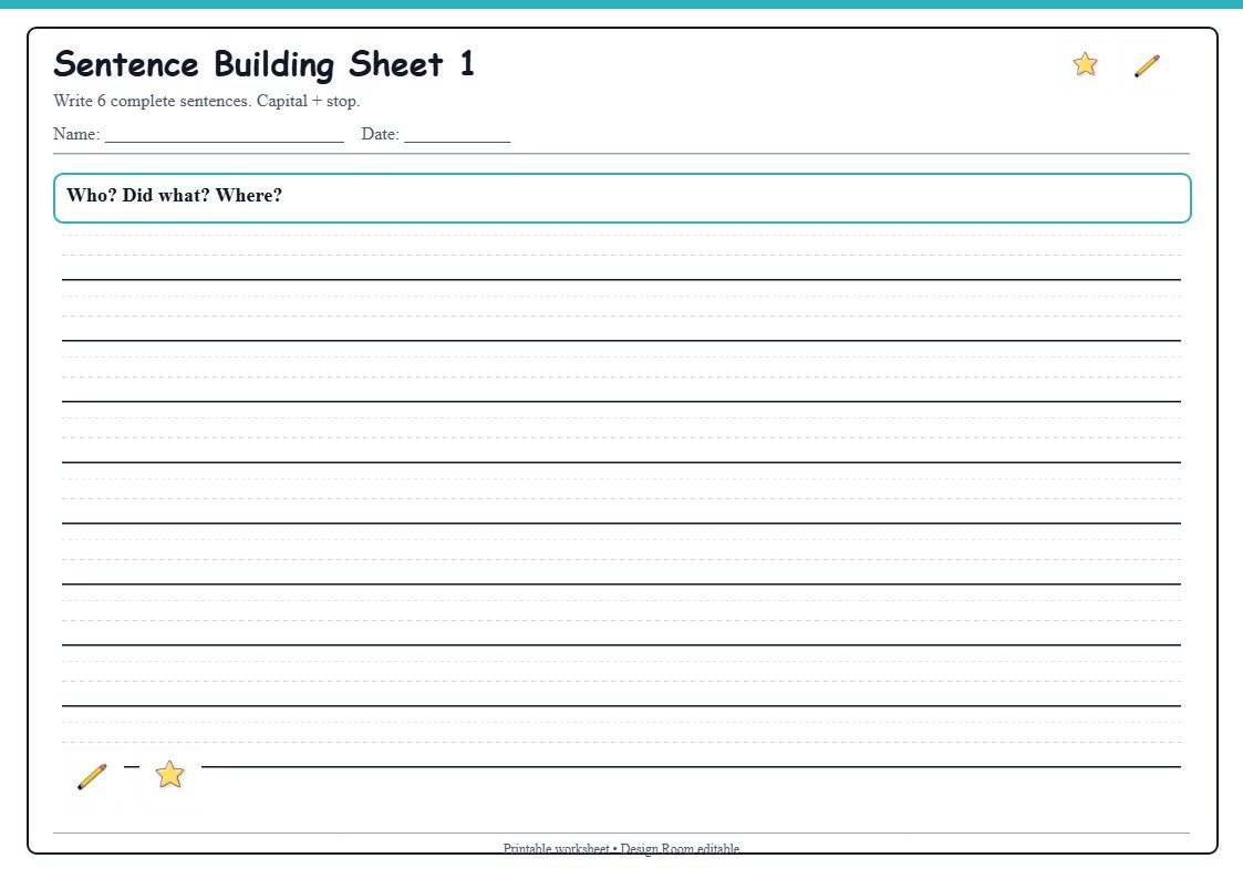 Sentence Building Sheet 1