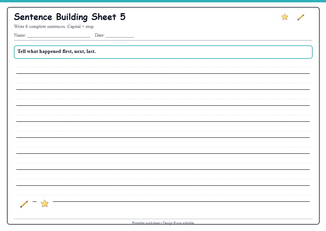 Sentence Building Sheet 5