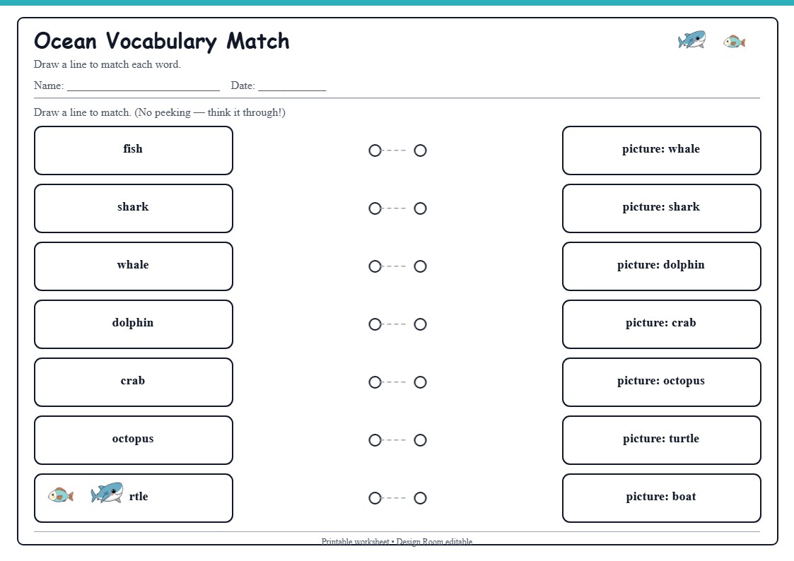 Ocean Vocabulary Match
