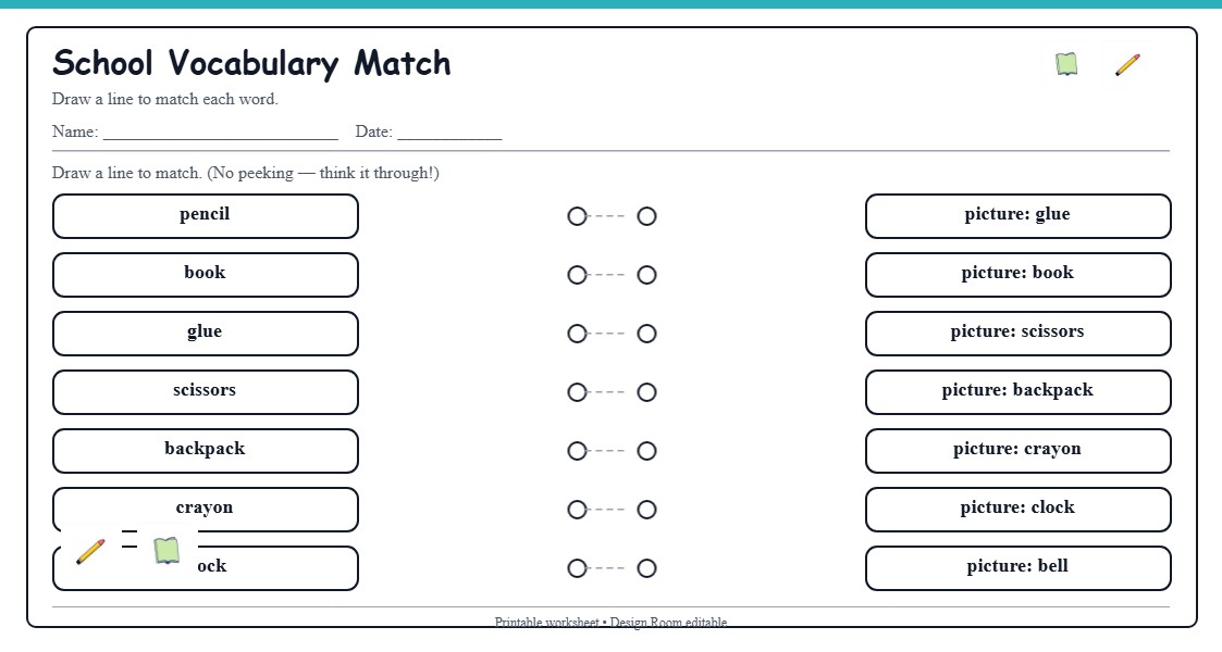 School Vocabulary Match