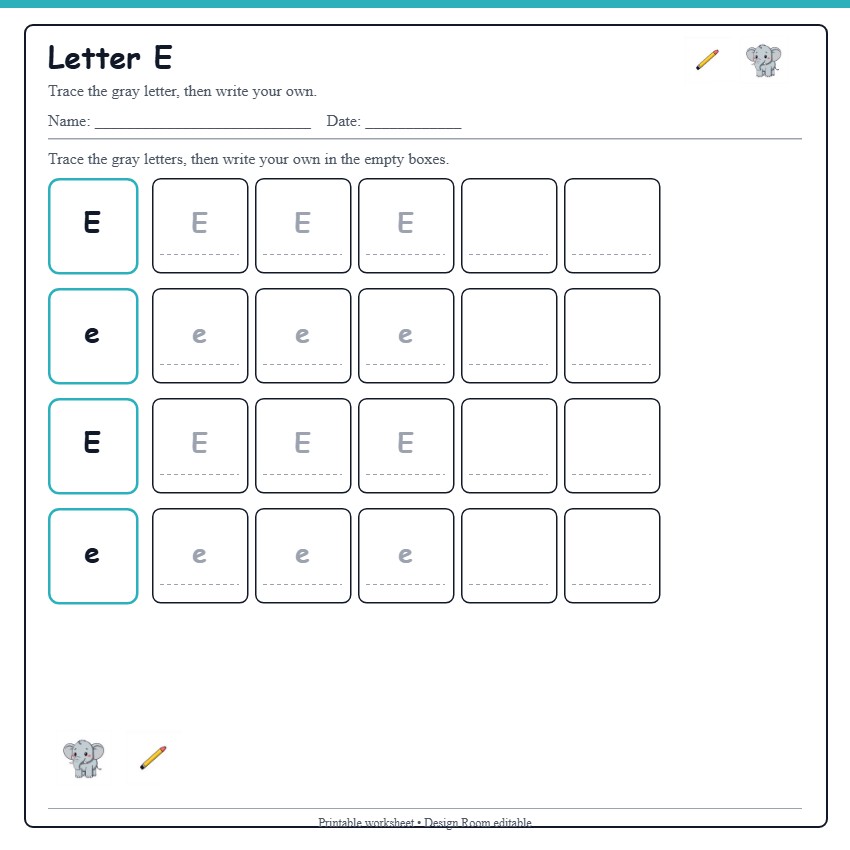 Letter E Beginner Page
