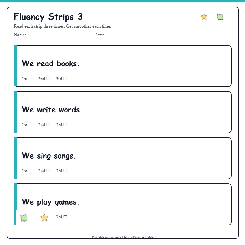 Reading Fluency Strips 3