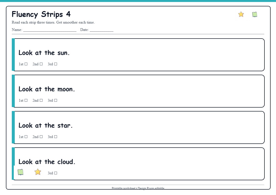 Reading Fluency Strips 4