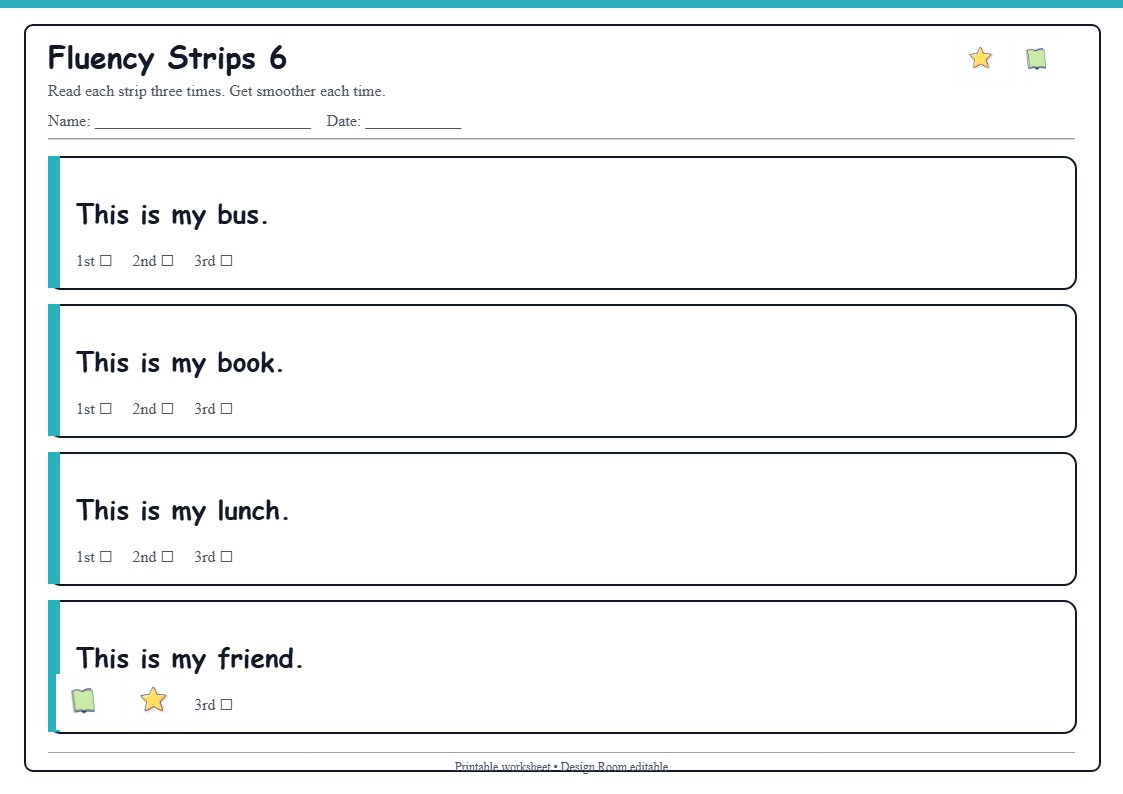 Reading Fluency Strips 6