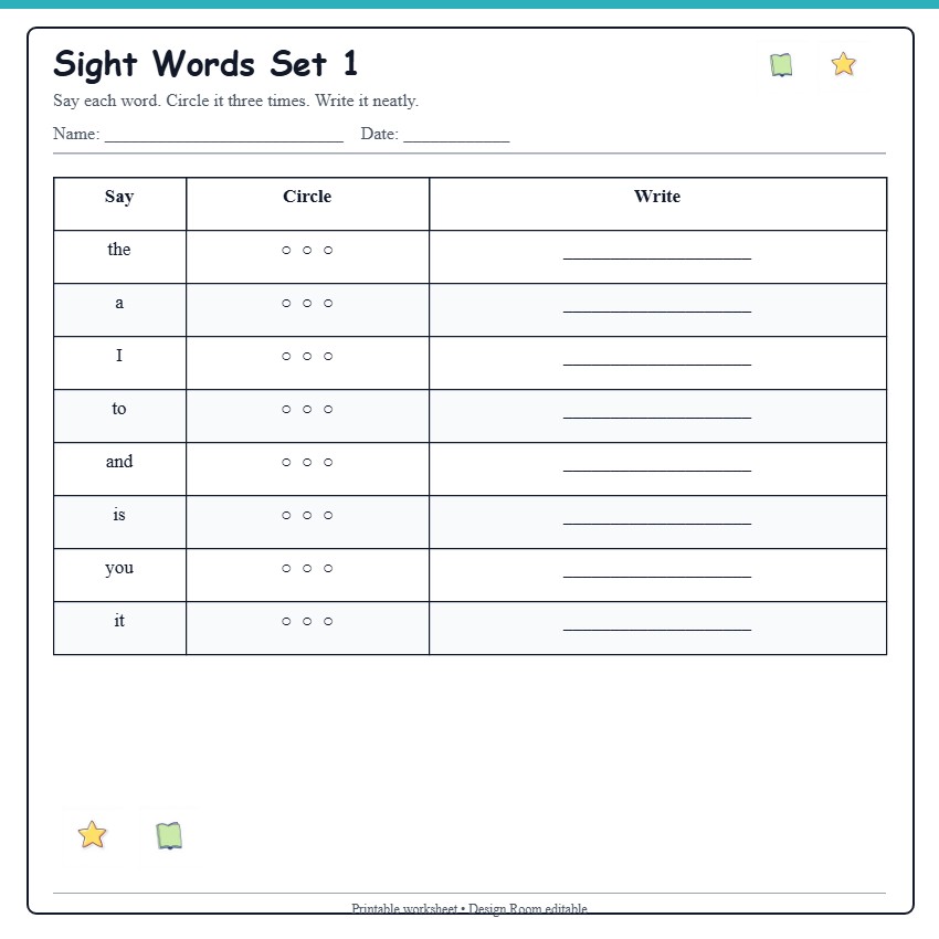 Sight Words Practice Grid 1