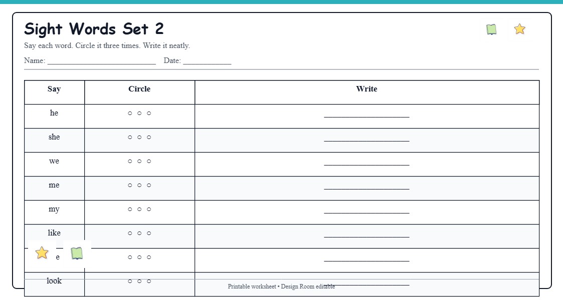 Sight Words Practice Grid 2