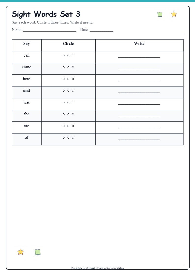 Sight Words Practice Grid 3