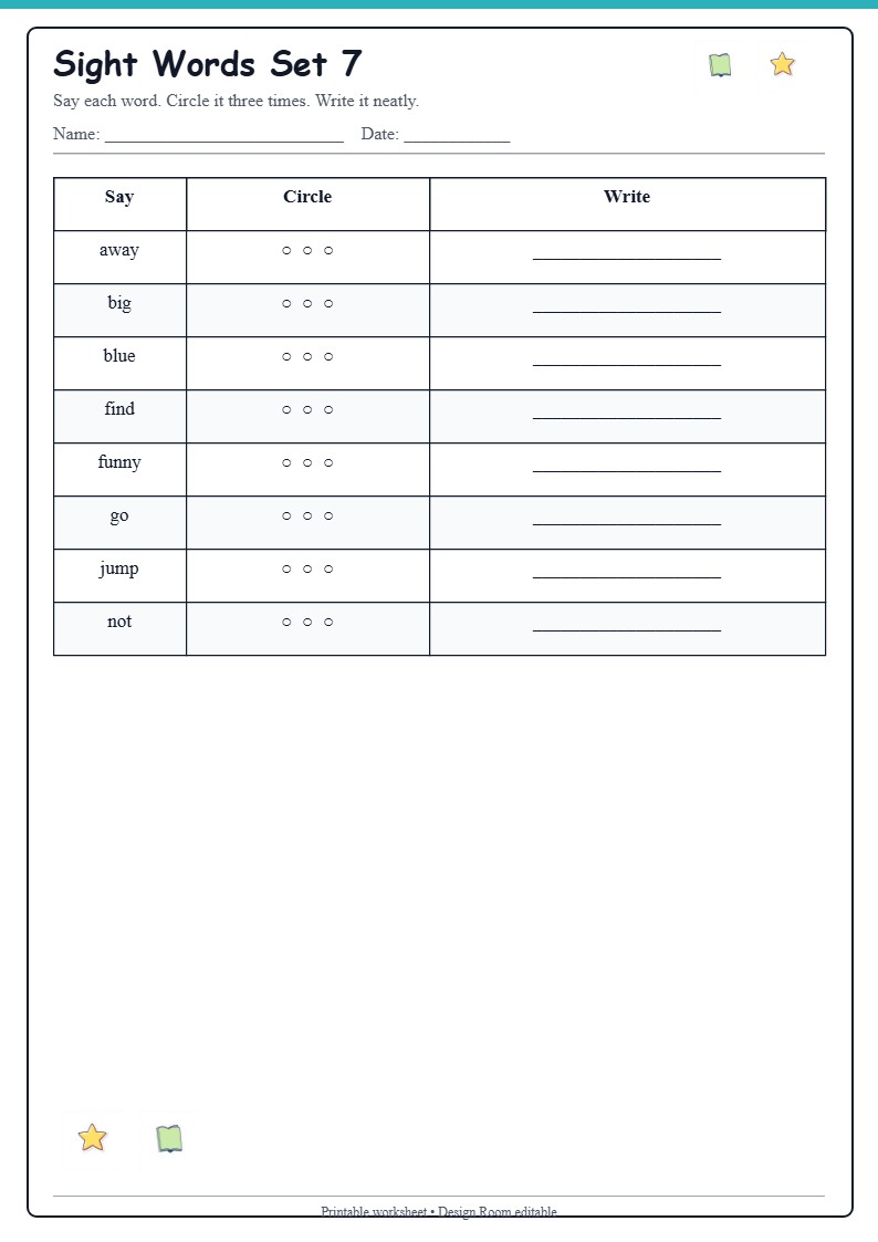 Sight Words Practice Grid 7