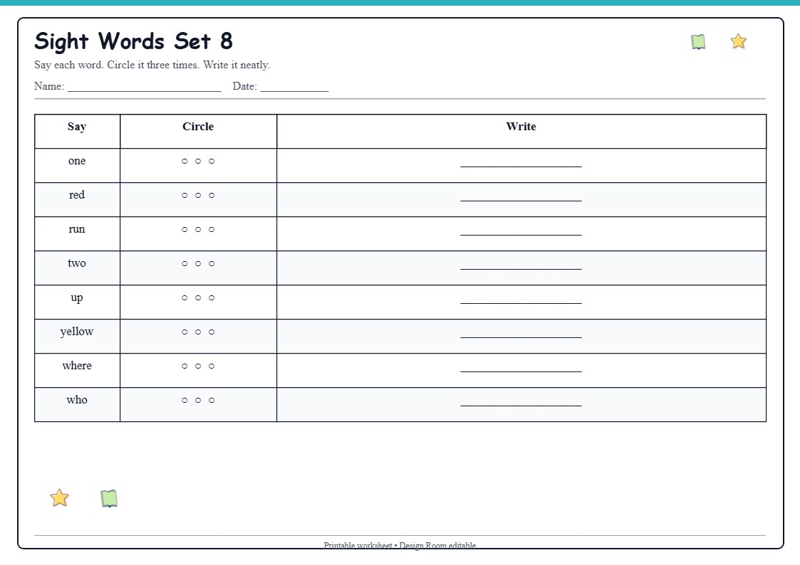 Sight Words Practice Grid 8