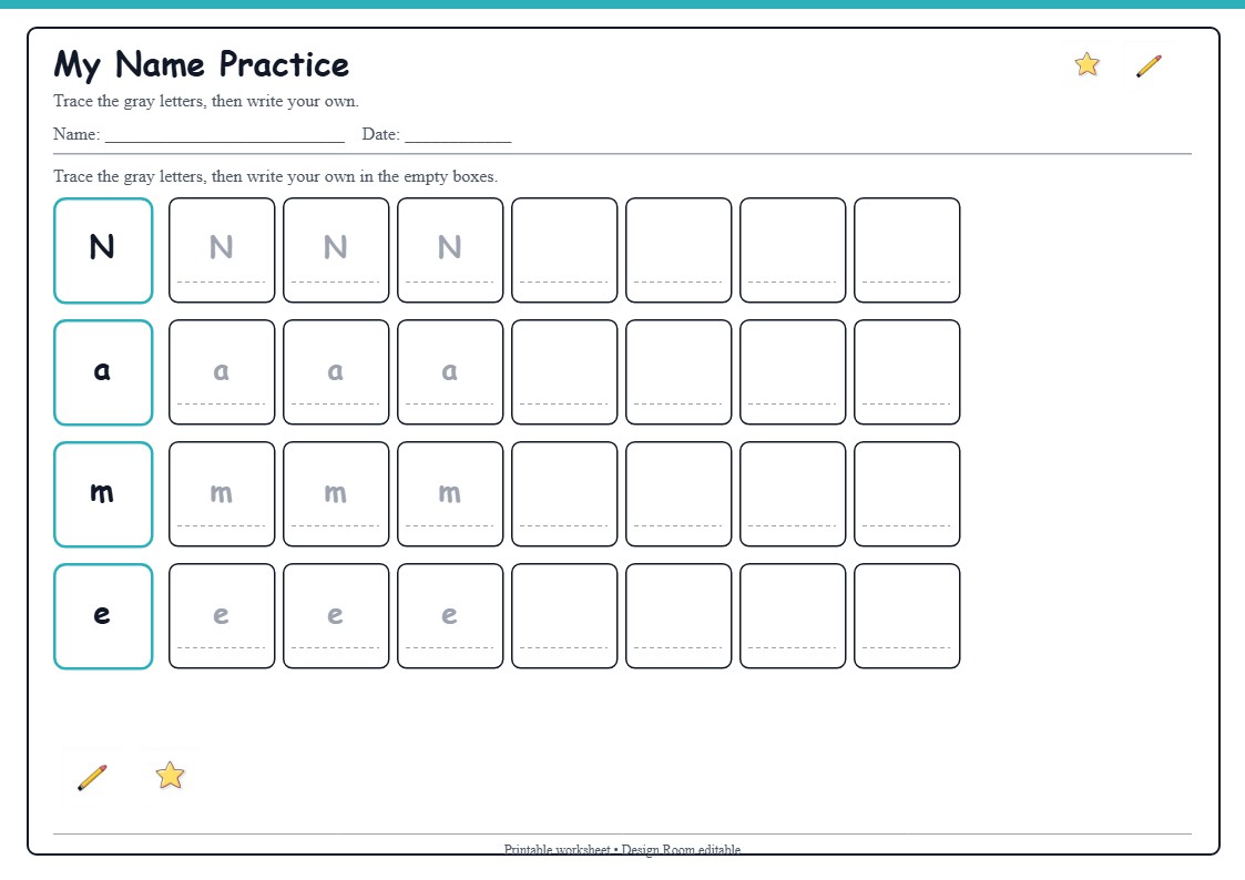 My Name Practice — free printable template preview