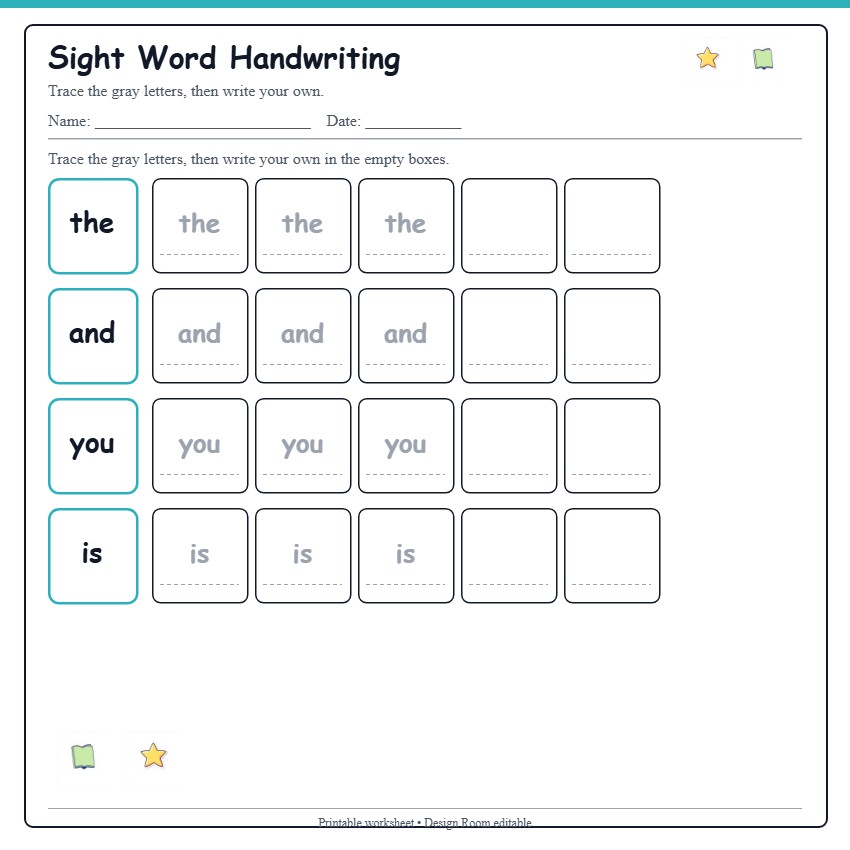 Sight Word Handwriting — free printable template preview