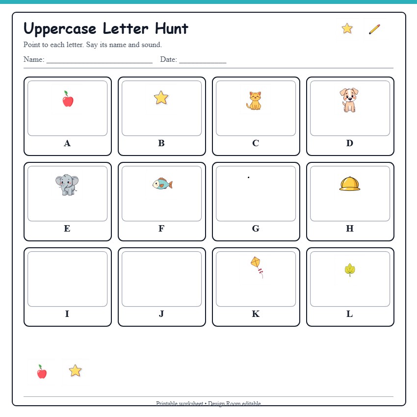 Uppercase Letter Hunt — free printable template preview