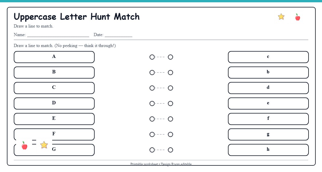 Uppercase Letter Hunt Match — free printable template preview