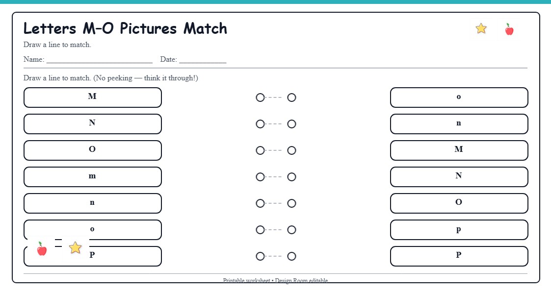 Letters M–O Pictures Match