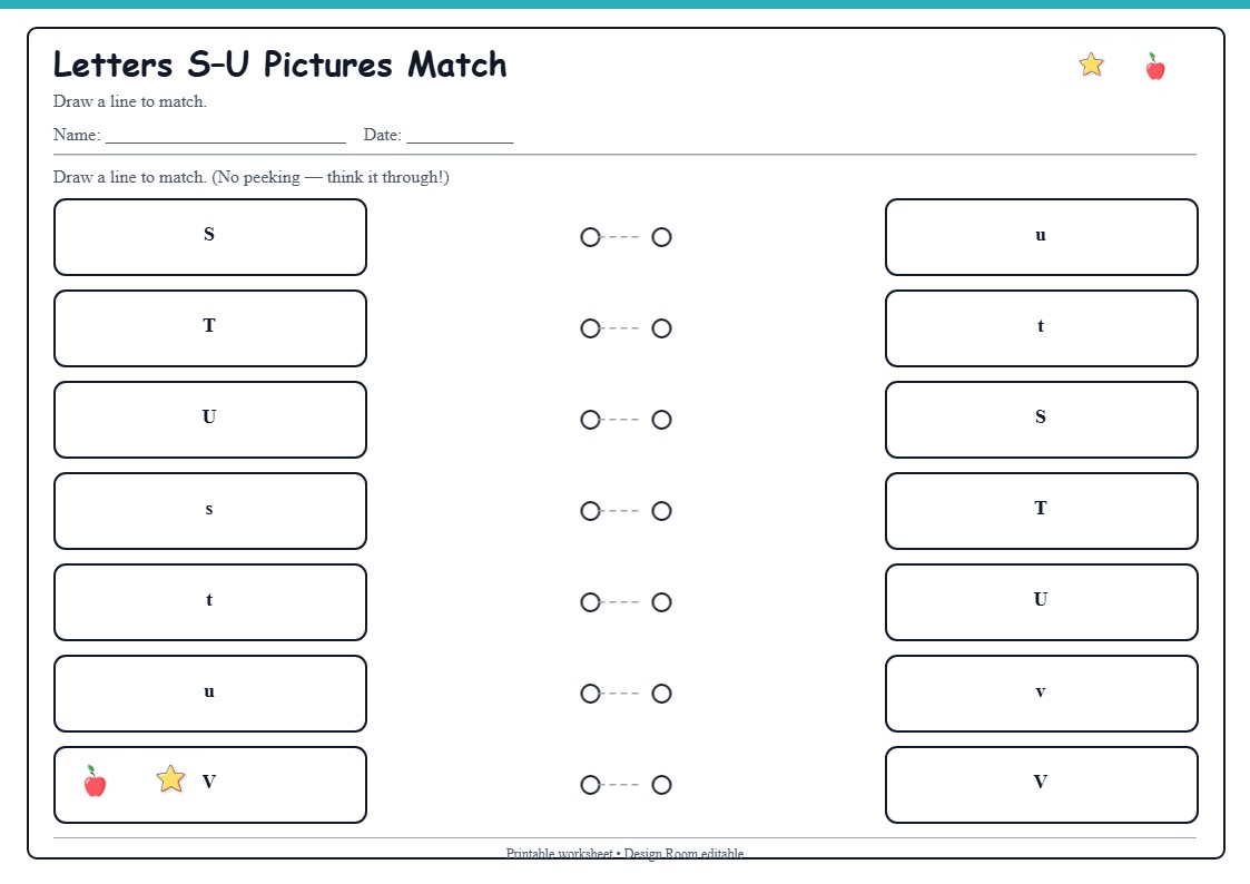 Letters S–U Pictures Match