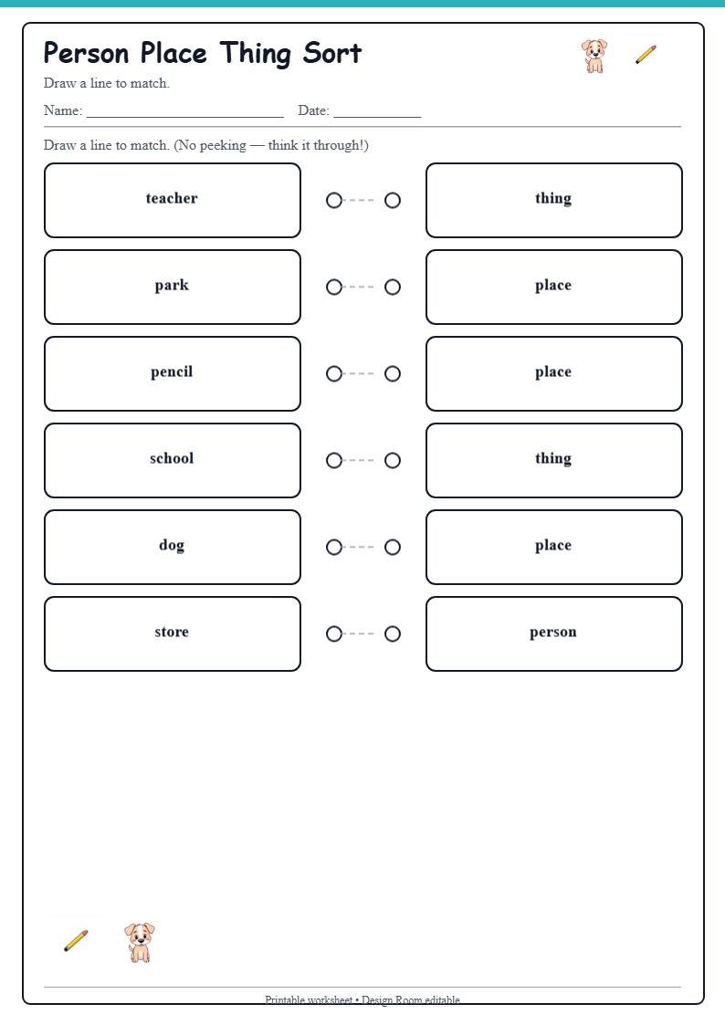 Person Place Thing Sort — free printable template preview