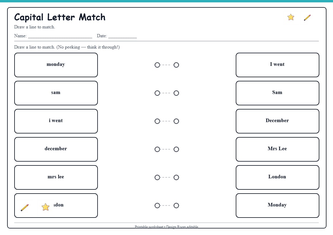Capital Letter Match — free printable template preview