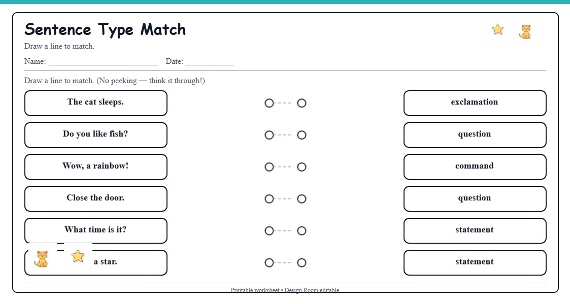 Sentence Type Match — free printable template preview