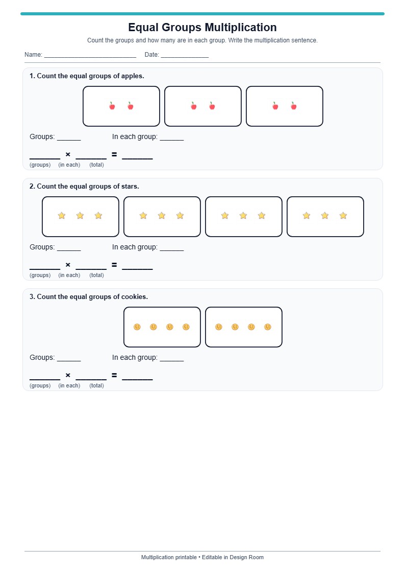 Equal Groups — Count and Write — free printable template preview