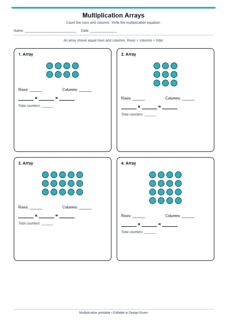 Multiplication Arrays — Rows & Columns — free printable template preview