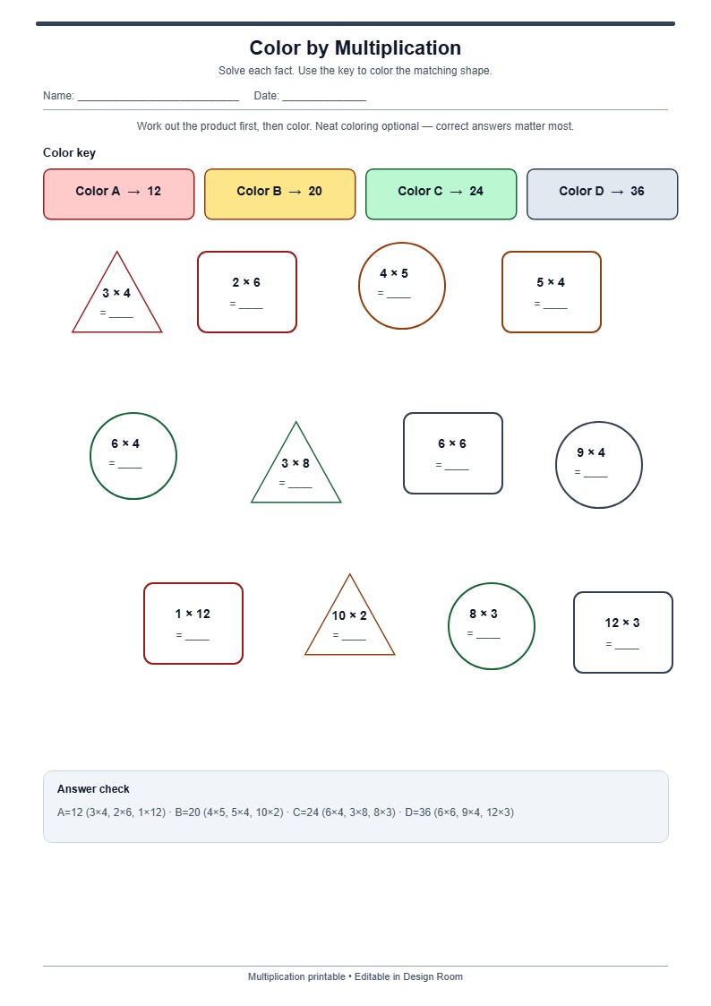 Color by Multiplication — free printable template preview