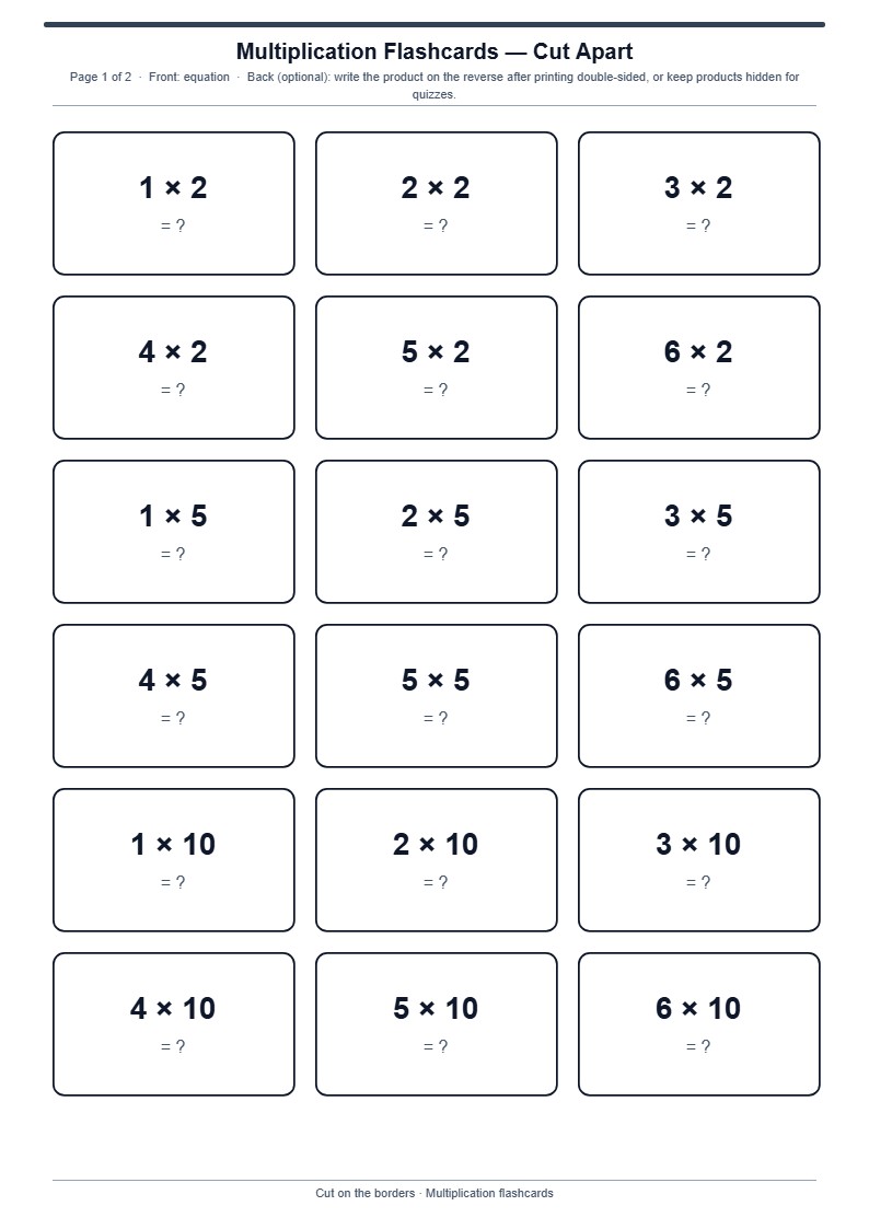 Multiplication Flashcards (Cut Apart) — free printable template preview