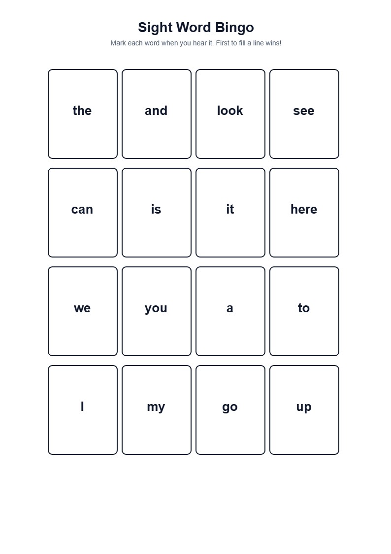 Sight Word Bingo — free printable template preview